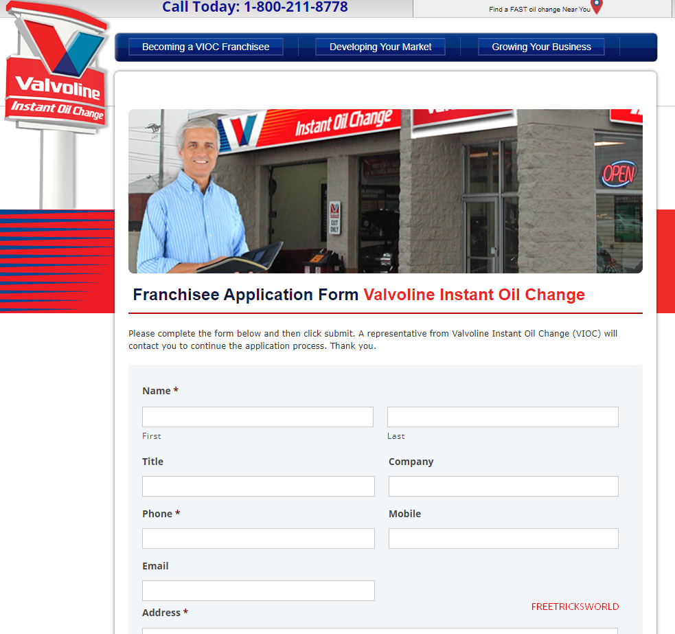 application for Valvoline Instant Oil Change