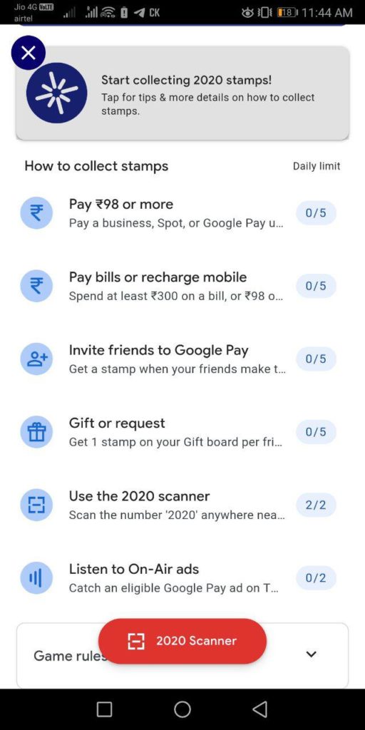 Collect All Stamps From Google Pay