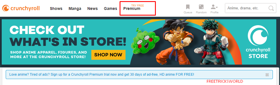 Try crunchyroll premium membership for free
