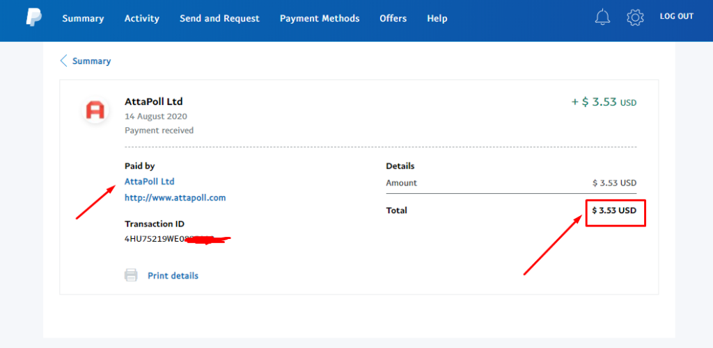 Attapoll payment proof from paypal