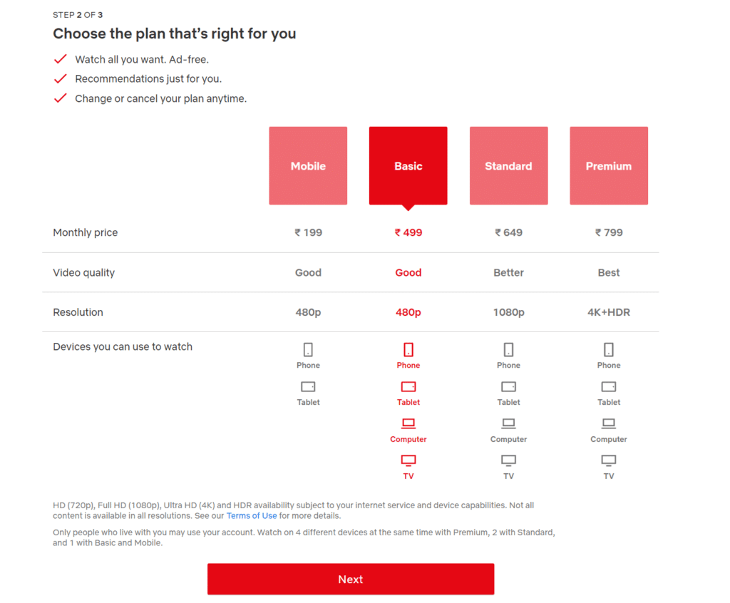 Netflix premium Accounts plans