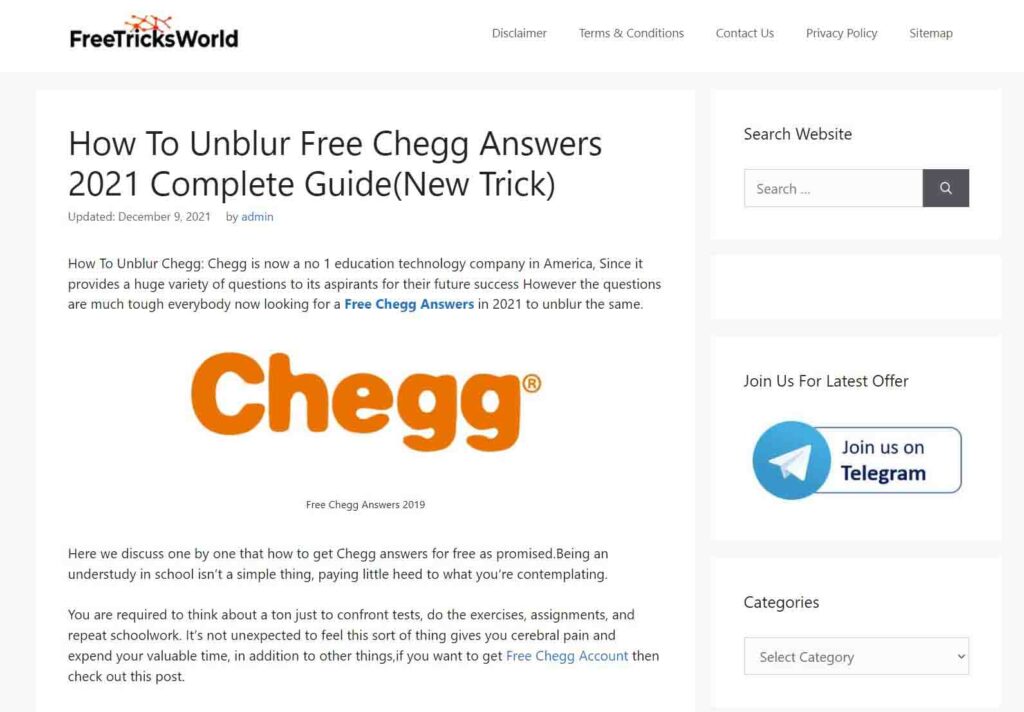 Free Chegg Answers by FreeTricksWorld