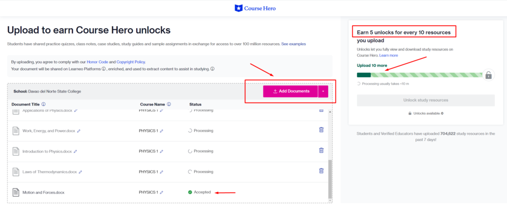 Upload any 10 documents with content related quizzes, notes, case studies, guides or assignments in docx format