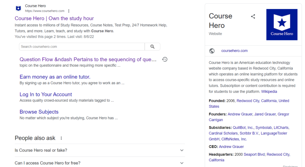 about course hero wiki and google report