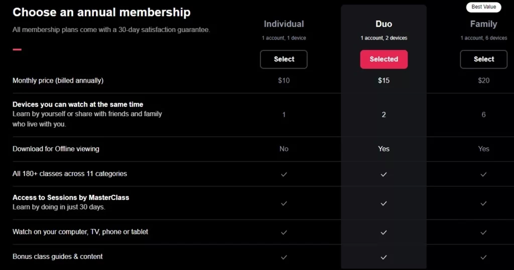 Masterclass Premium Plans