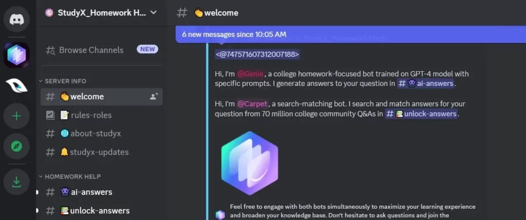 Open the Discord Server link for studyX homework help