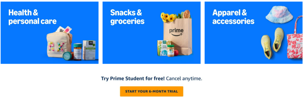 amazon prime free account student 6months trial offer