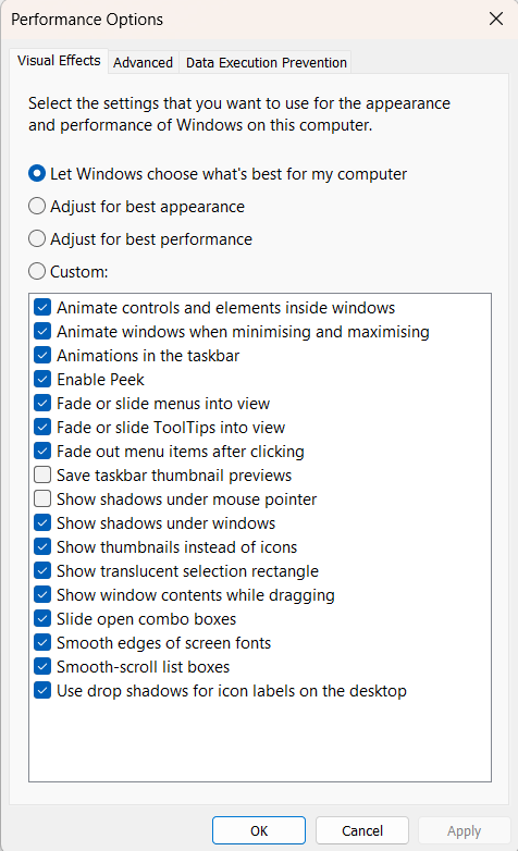 Adjust Visual Effects for Performance