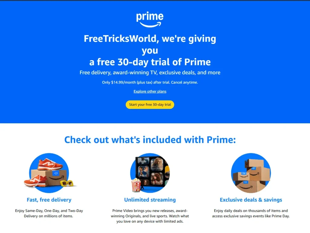 Amazon Prime Free Trial of 30days