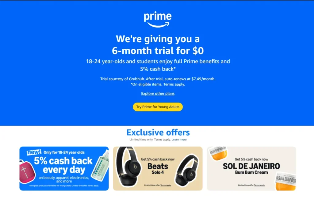 Amazon Prime Student Membership plan 6months free trial