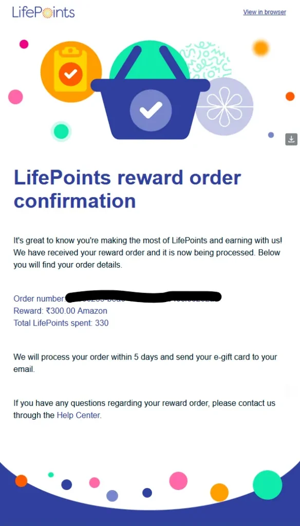 Redeemption Confirmation Mail ScreenShot