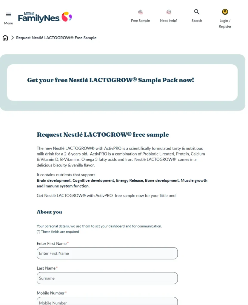 Open the Nestle official website: Sample Page Link