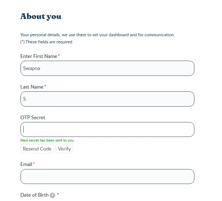 Nangrow Sample Fill personal details