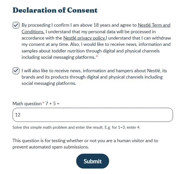 Free Nangrow Sample pafe consent screen with math question