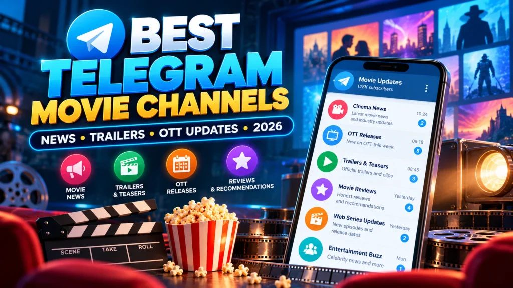 Telegram movie channels for 2026 featuring trailers, OTT updates and film news