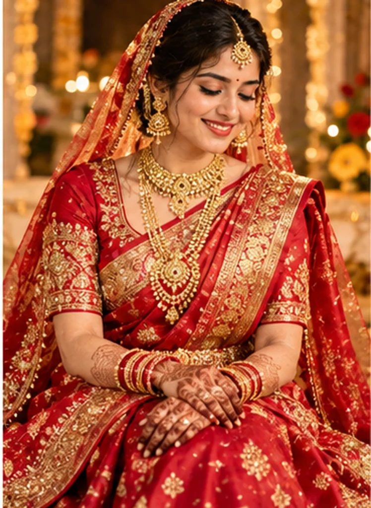 Indian bridal saree portrait with traditional gold jewelry
