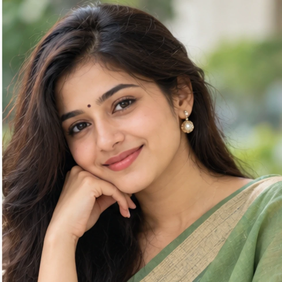 Simple Indian woman wearing sage green cotton saree for WhatsApp DP
