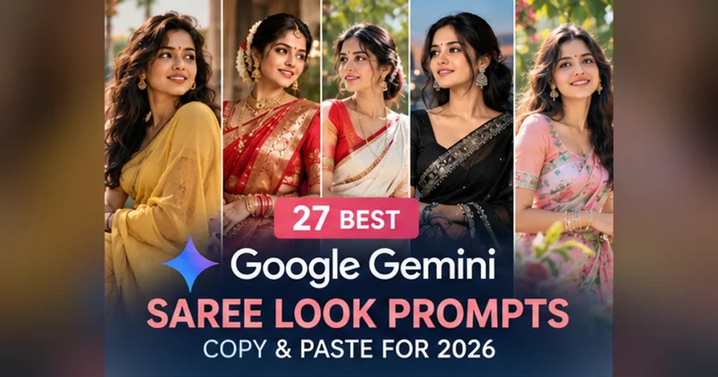 Google Gemini AI saree look examples with traditional and modern styles