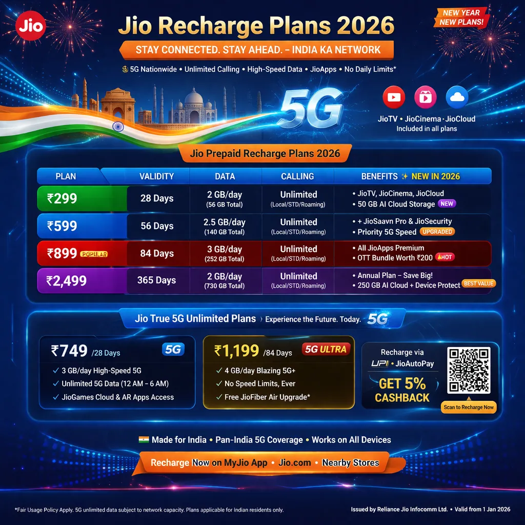 Jio Recharge Plans 2026 for India: Complete Guide to Affordable 5G, International Roaming & More
