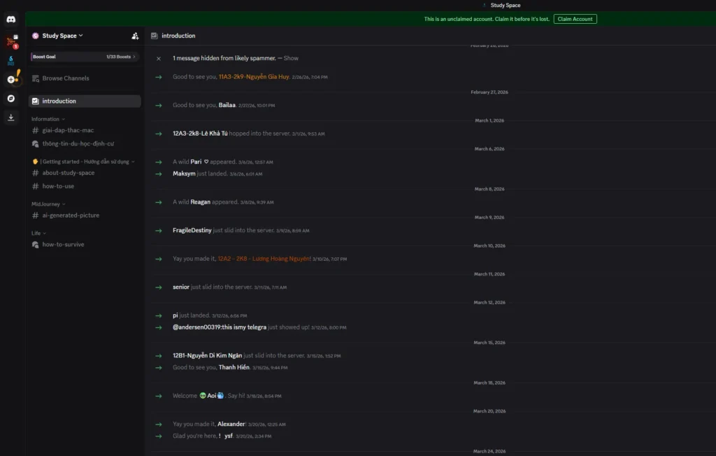 Discord "Study Space" Communities methods to unblue chegg answer