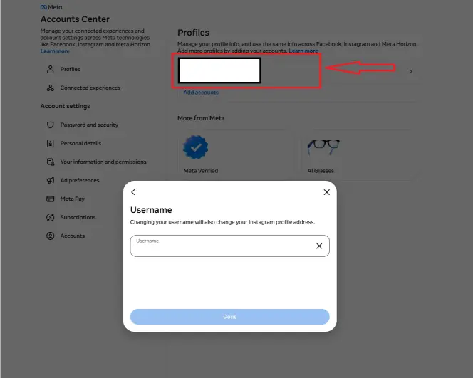 enter username screen to change instagram username