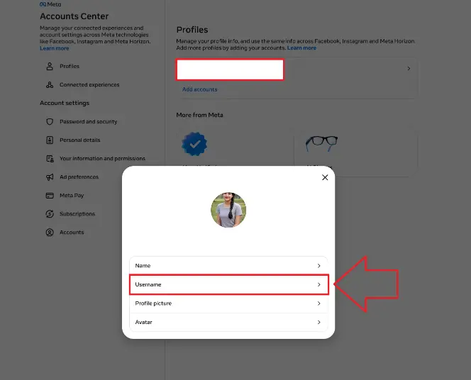 username popup screen to change instagram username