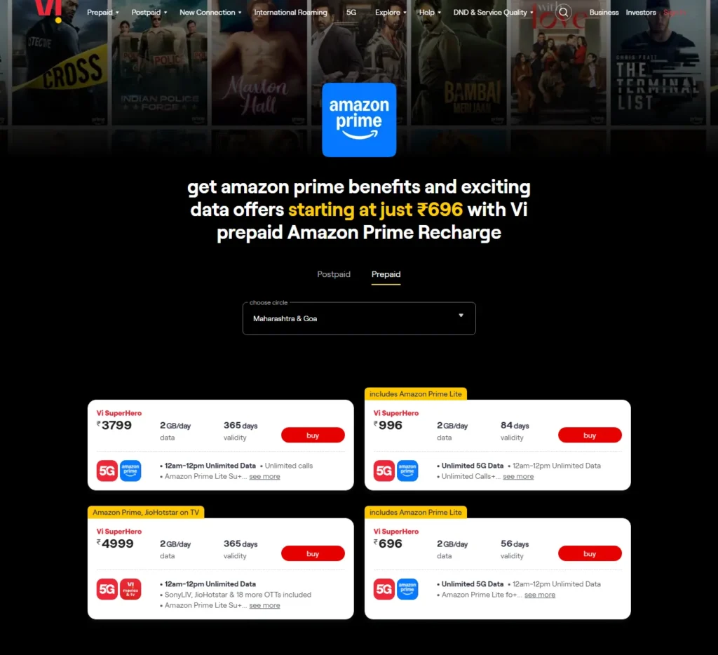 vodafone vi hero plan offer free amaon prime