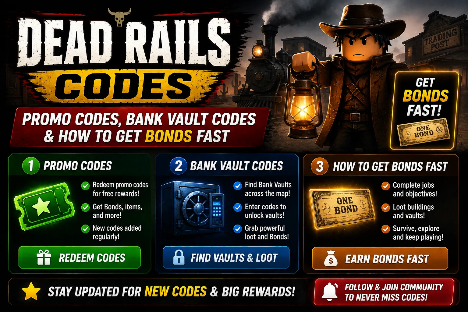 Dead Rails Codes (June 2026) — Promo Codes, Bank Vault Codes & How to Get Bonds Fast
