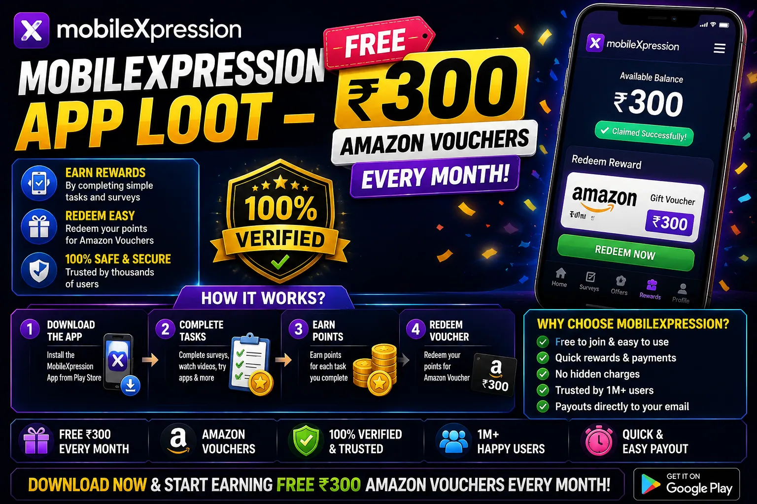 MobileXpression App Loot – Free ₹300 Amazon Vouchers Every Month (100% Verified)