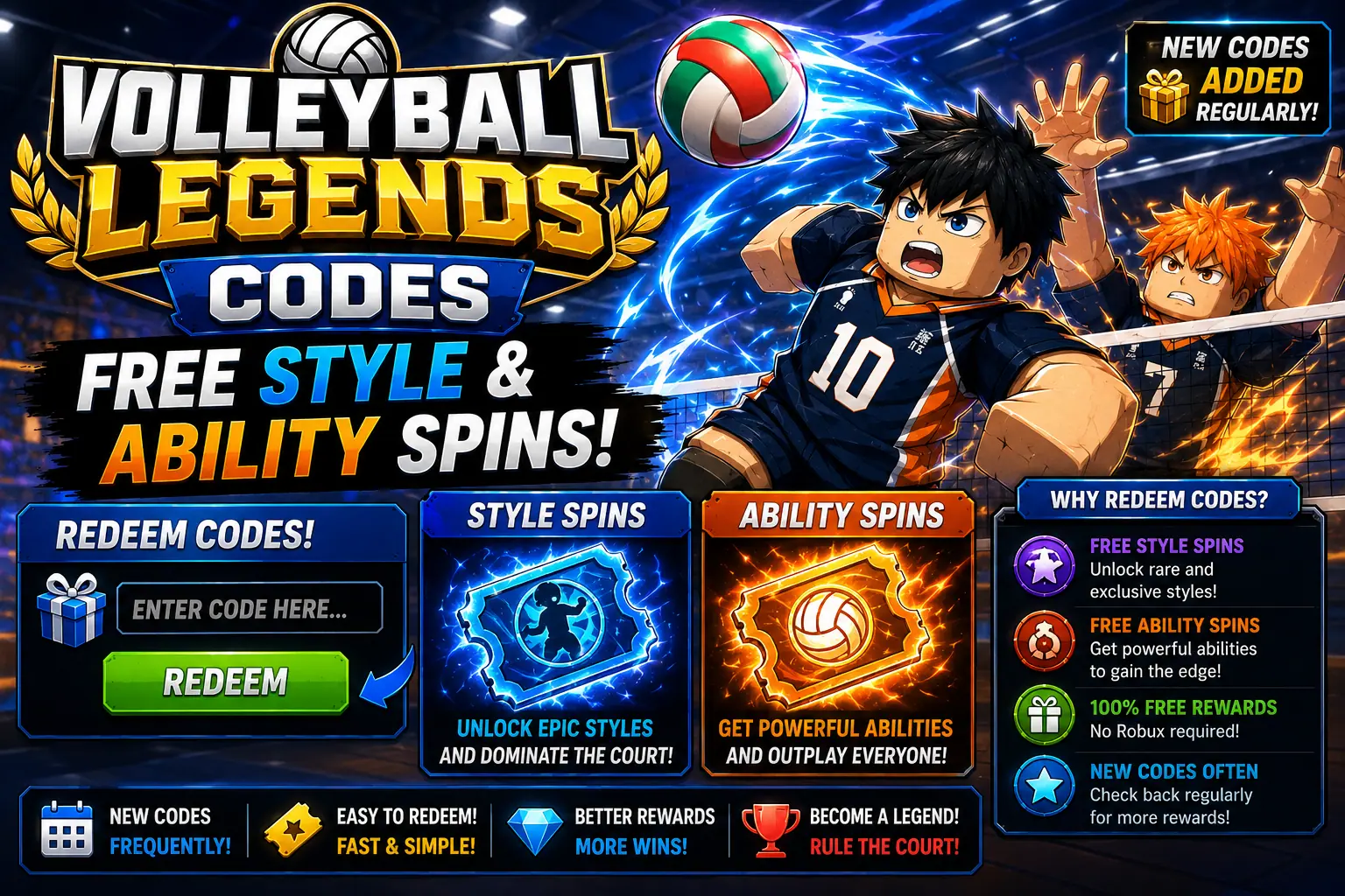 Volleyball Legends Codes (June 2026) – Free Style & Ability Spins