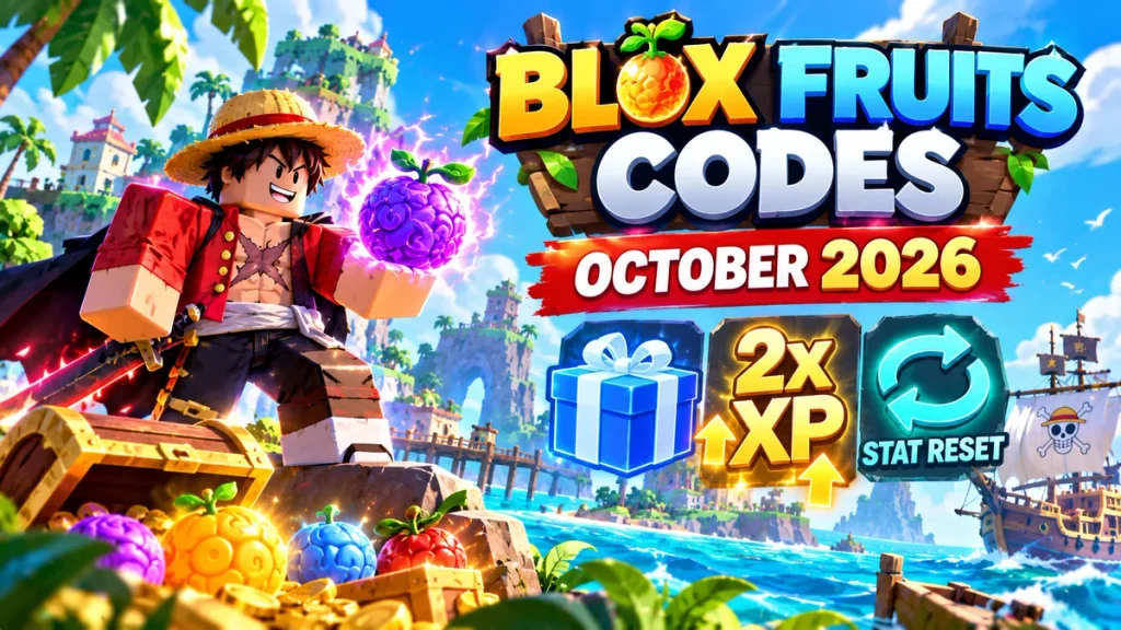 Illustration of Blox Fruits October 2026 codes for double XP and stat reset