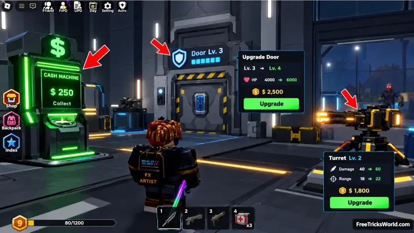 BreakDoor Human survival guide with Cash Machine door and turret upgrades