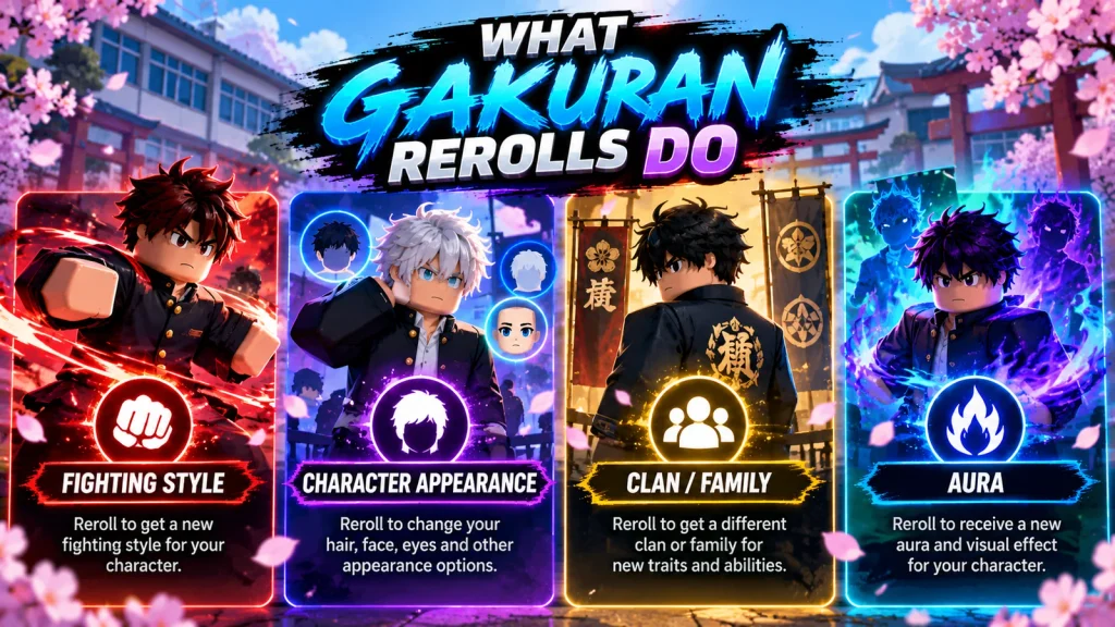 Gakuran fighting style, appearance, clan and aura reroll options