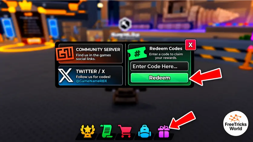 How to redeem Drill to Earth's Core codes using the purple Gift button and Redeem menu in Roblox