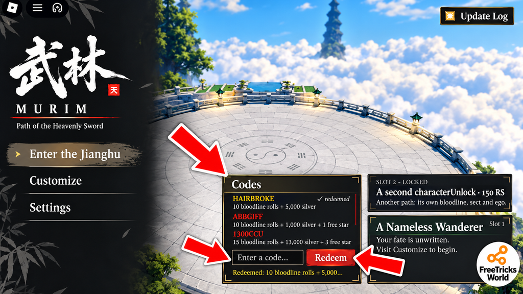 How to redeem Martial Arts World codes using the main menu and Redeem button in Roblox