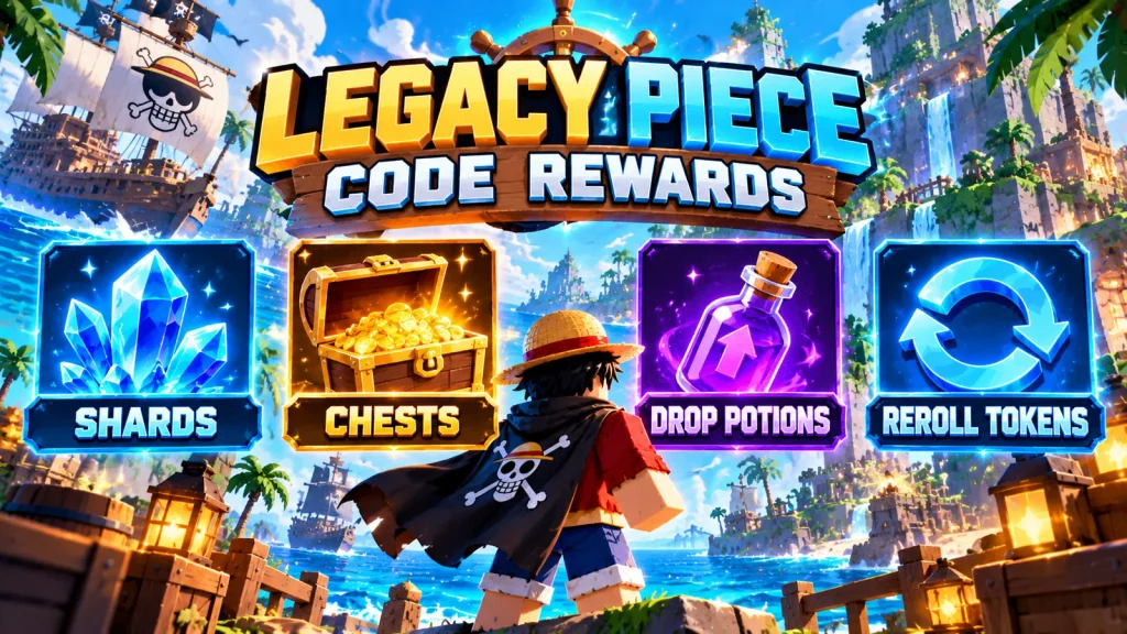 Legacy Piece code rewards including Shards, treasure chests, Drop Potions and reroll tokens